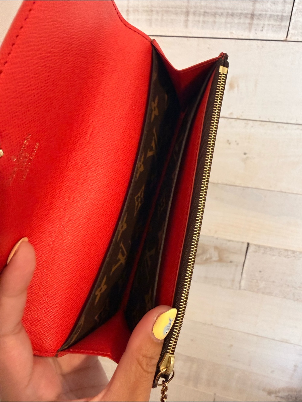 Louis Vuitton Brown Monogram Continental Wallet with Red Flower Accent - Picture 9 of 11